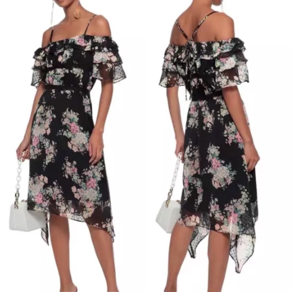 NEW Walter Baker Floral Hansen Midi Dress Cold Sho